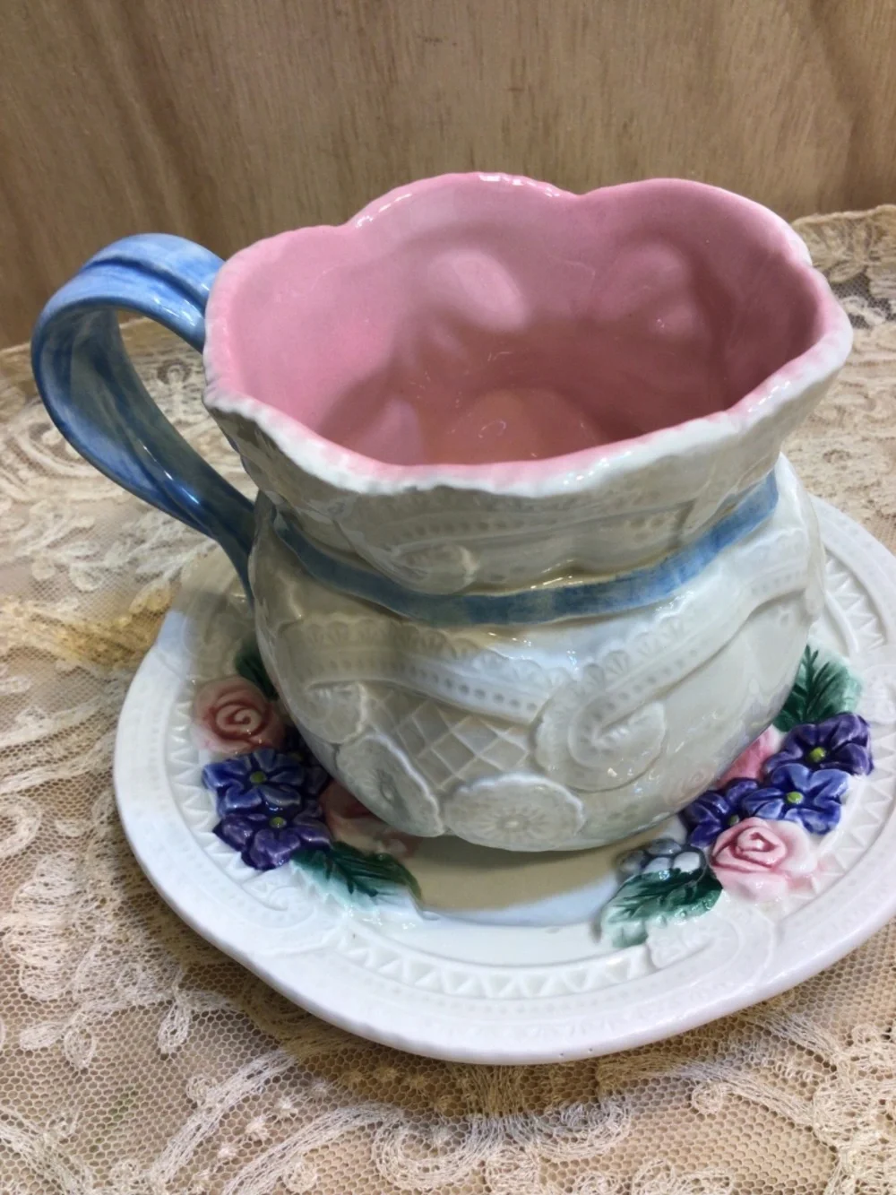Fitz & Floyd Creamer and Saucer 1993 Victorian Lace Collection